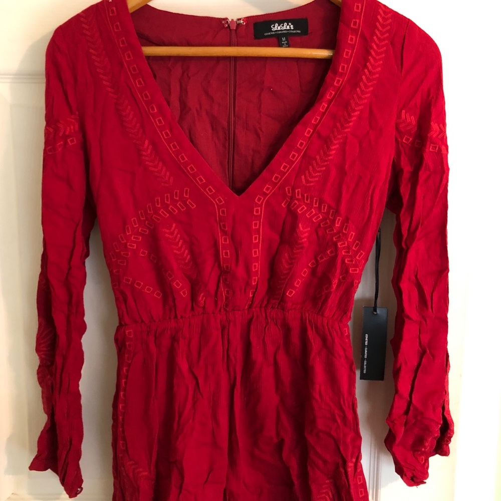 Red embellished romper